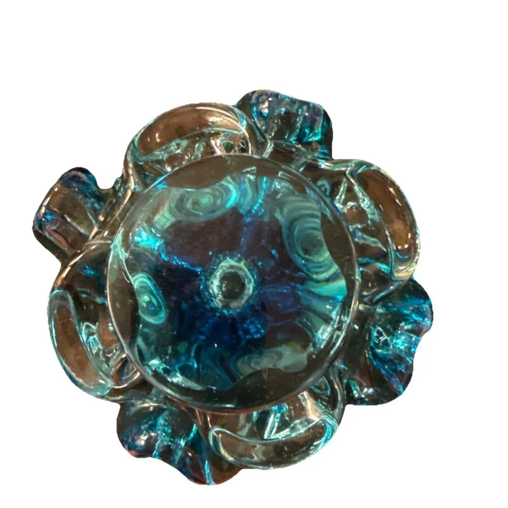 VTG Aqua Ocean blue Murano type Flower glass bowl Ashtray Trinket Dish - Picture 3 of 8